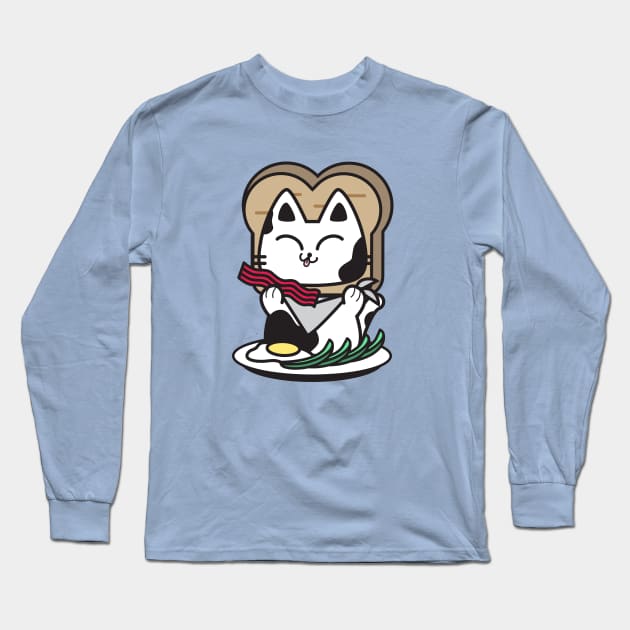 Bacon, eggs, and toast cat Long Sleeve T-Shirt by plattercats